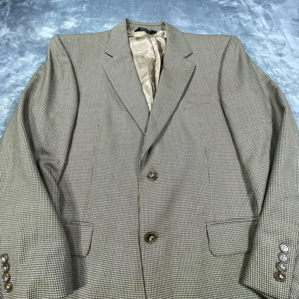 Jos A Bank Blazer Men's 40S Brown Jacket Sport Coat Houndstooth 100% Wool Suit